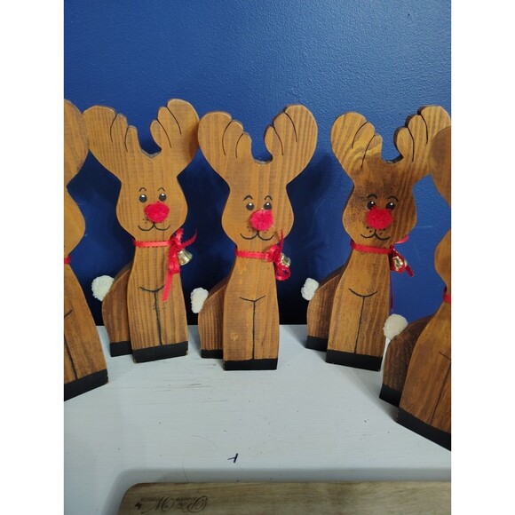 11” REINDEER Wooden SHELF Sitter Christmas Set Of 5 Handmade - Picture 3 of 8
